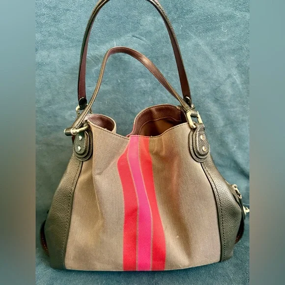 Coach Gray and Pink Stripe Shoulder Bag - Picture 3 of 6